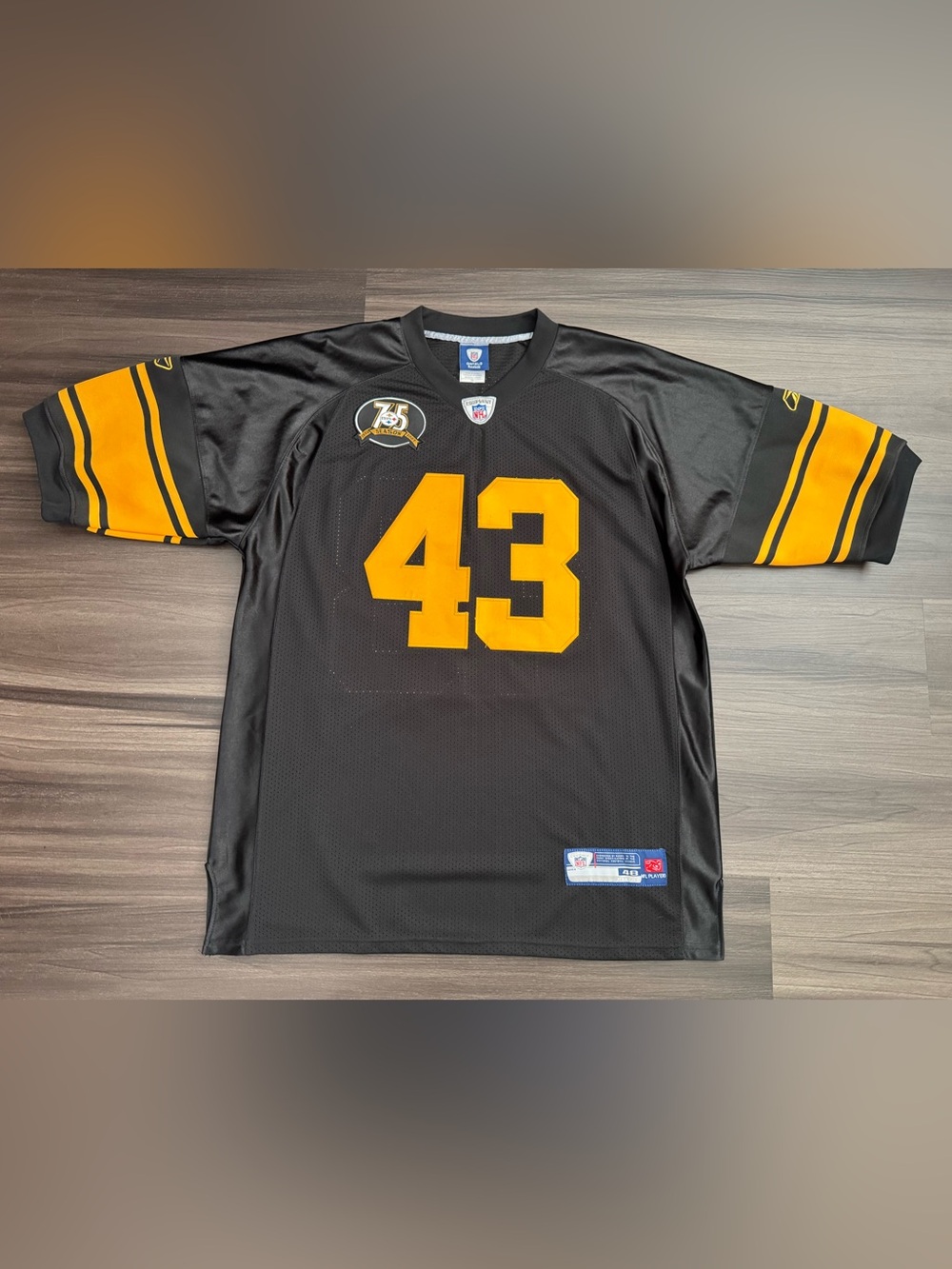 Reebok Pittsburgh Steelers Troy Polamalu NFL 75th Season Stitched Jersey 48 XL